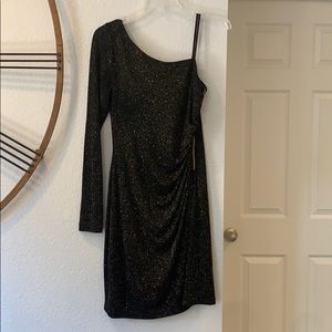 One shoulder long sleeve, night sky cocktail dress